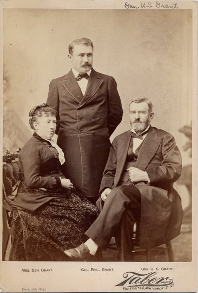 Julia T. Grant, Ulysses Simpson Grant, Colonel Frederick Dent Grant (albumen photo) by Isaiah Taber